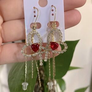 14K Gold Plated Heart Threader Earrings